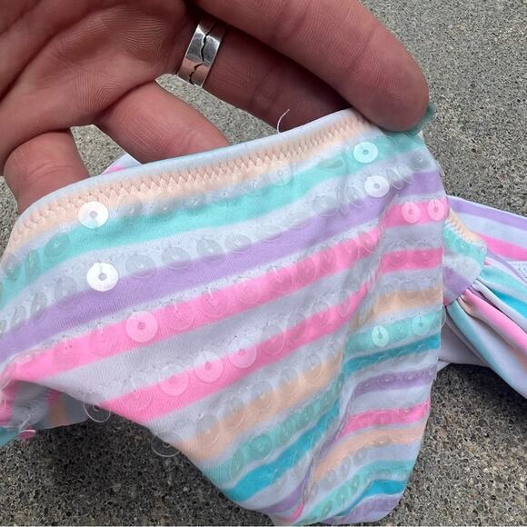 Victoria’s Secret Sequin Pastel Rainbow Stripe Bikini Bottoms MEDIUM - Picture 2 of 5